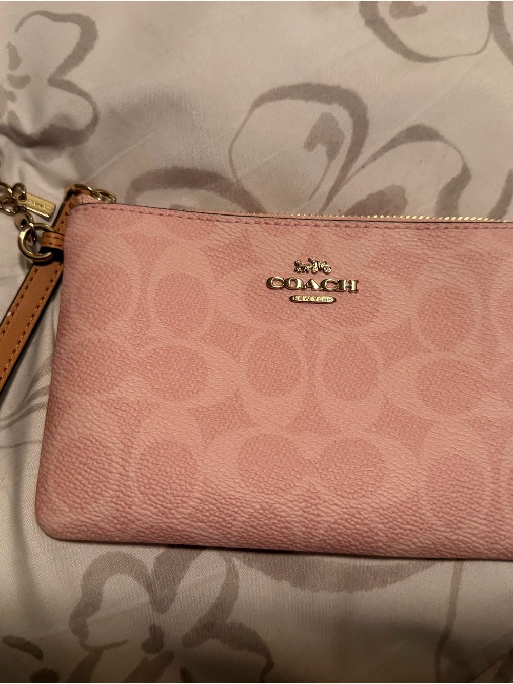 COACH Powder Pink Signature Wristlet Pouch